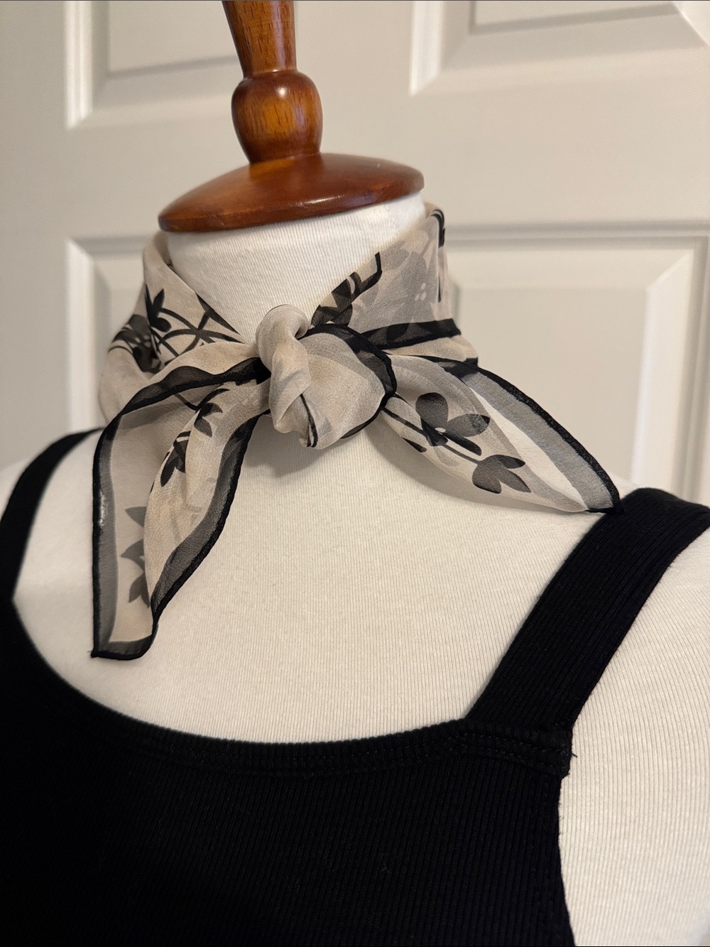 Ann Taylor Sheer Floral Square Scarf in Beige and Black - Picture 3 of 3